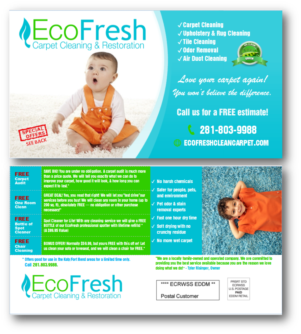 Postcard Design by citygirl17 for EcoFresh Carpet Cleaning  | Design #13902513