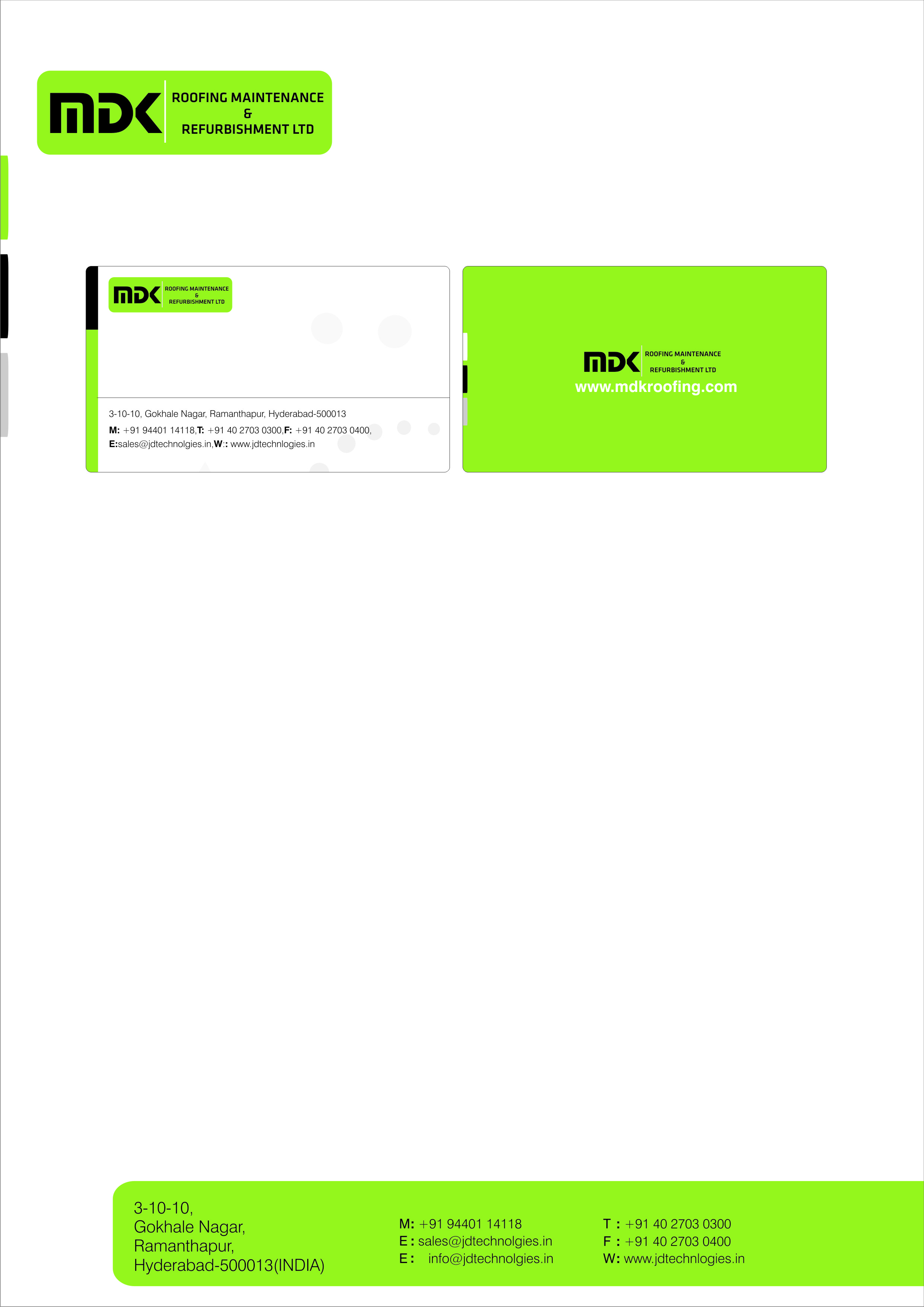 Letterhead Design by achanta advertising for MDK ROOFING MAINTENANCE & REFURBISHMENT LTD | Design #33812