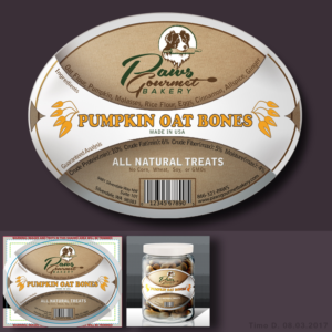 Pumpkin Oat Bones - Hand baked healthy dog treats | Diseño de Etiqueta por T.mode