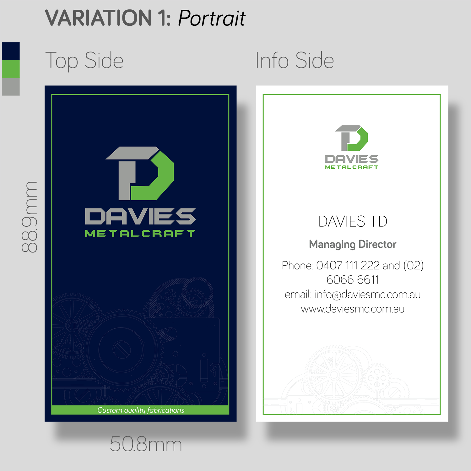 Diseño de Tarjeta de Presentación por Amicus Graphics para Davies Metalcraft | Diseño #13979119