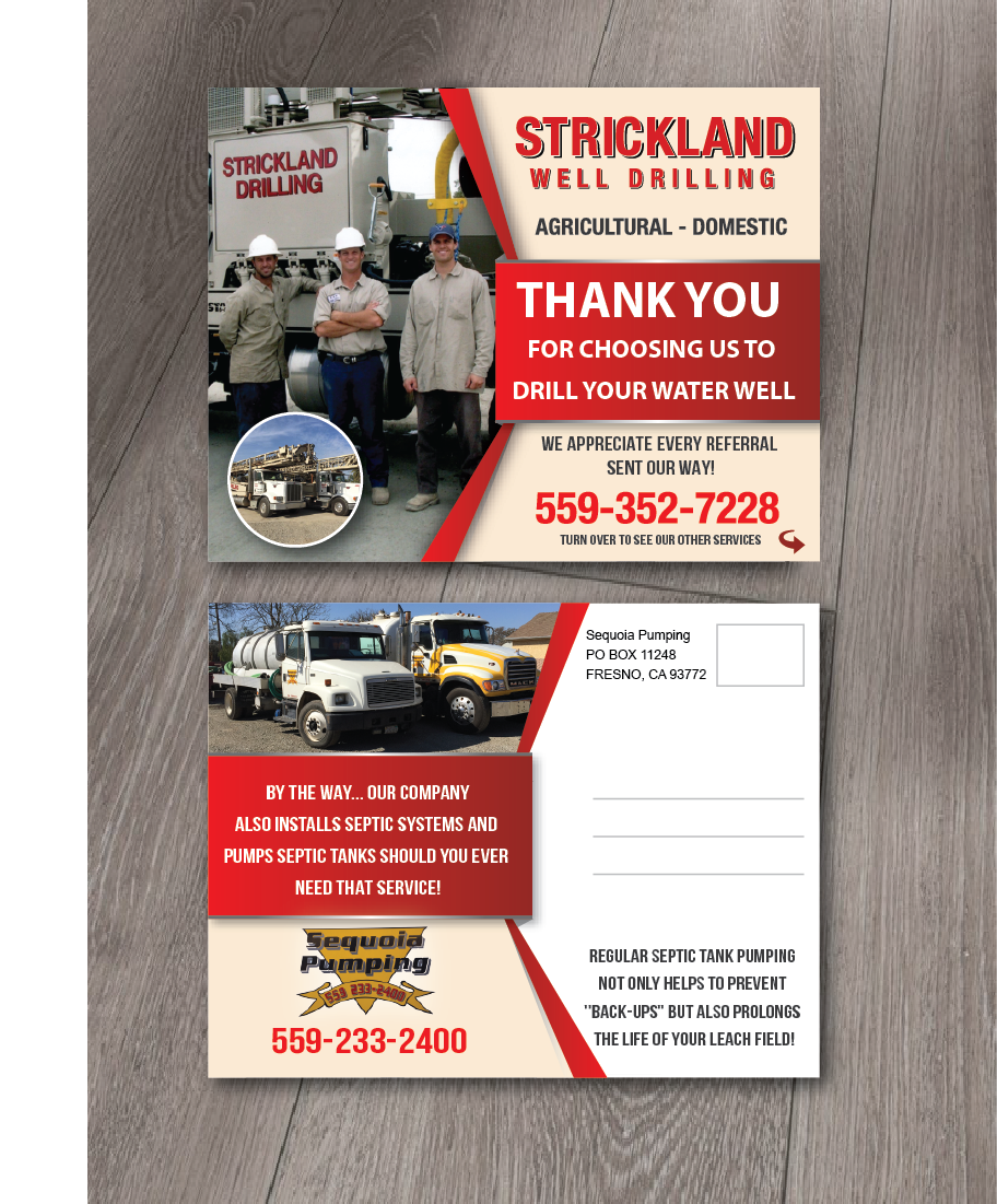 Postcard Design by alex989 for sequoia pumping | Design #13996504