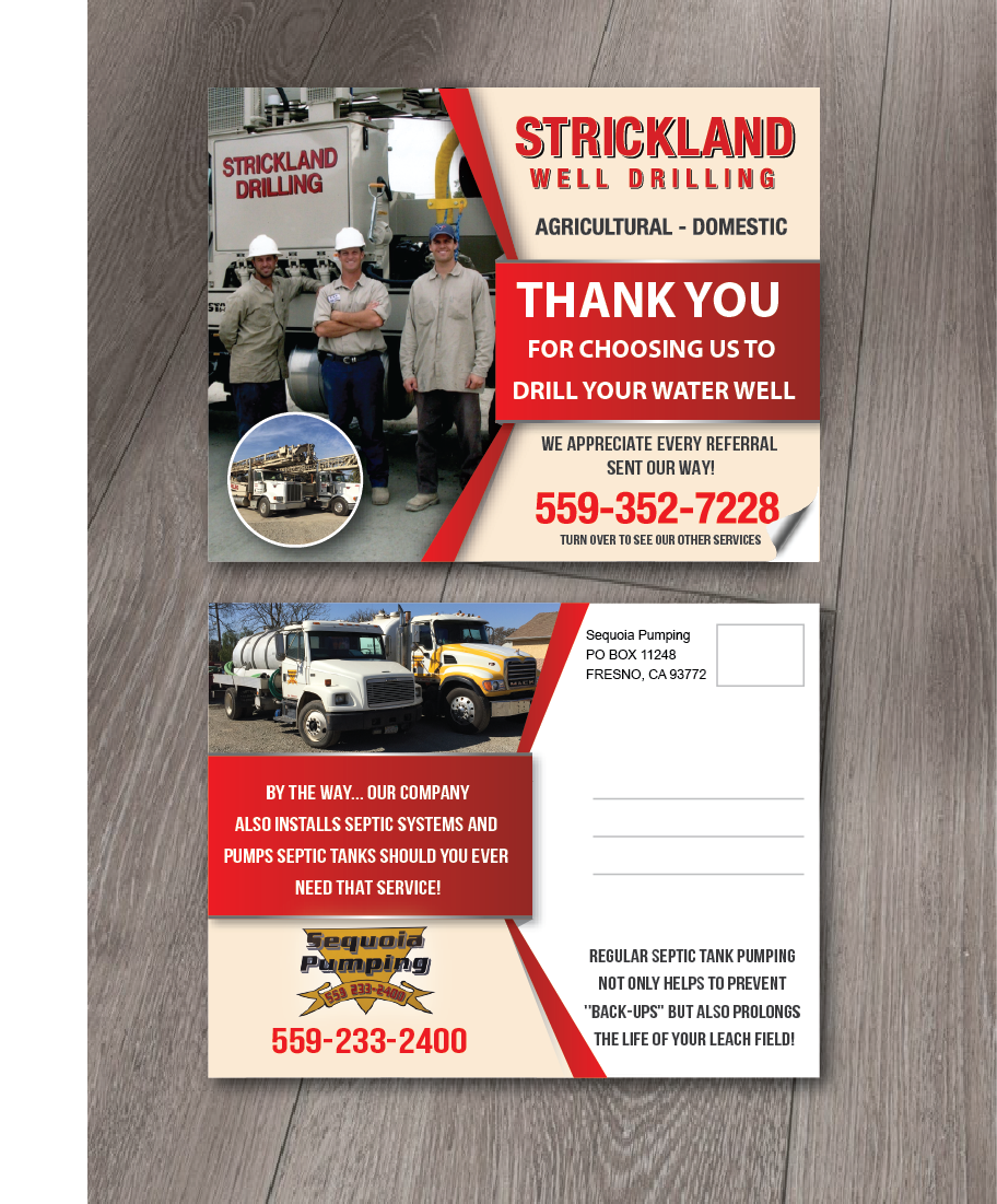 Postcard Design by alex989 for sequoia pumping | Design #13996505