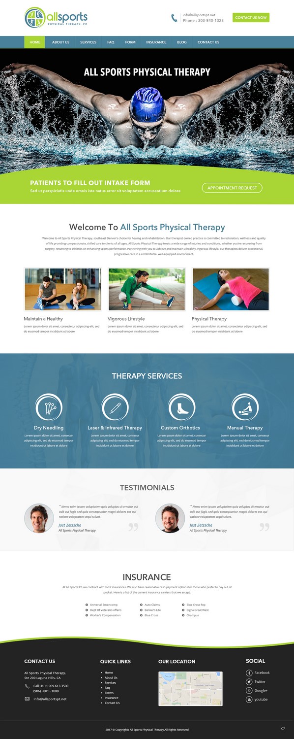 Wordpress Design by pb for All Sports Physical Therapy | Design #14019440