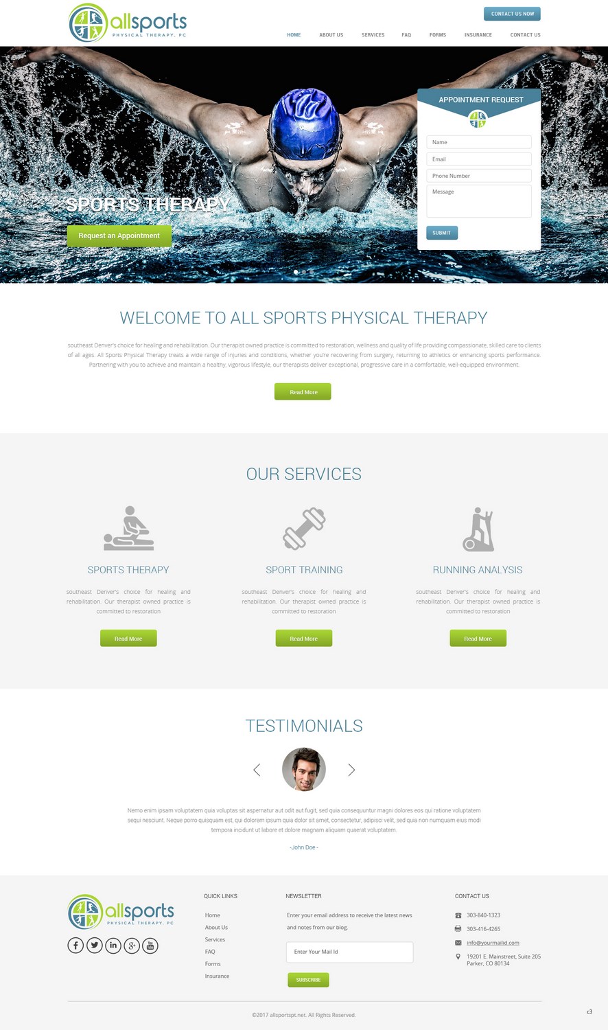 Wordpress Design by pb for All Sports Physical Therapy | Design #14032255