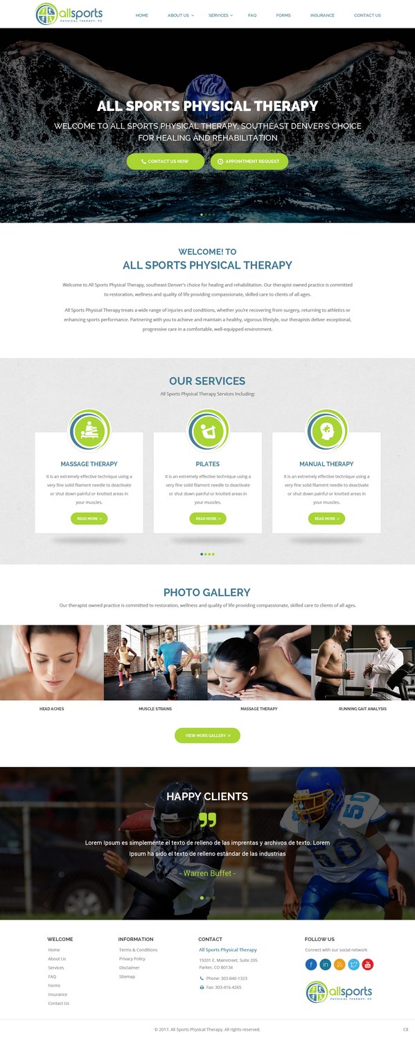 Wordpress Design by pb for All Sports Physical Therapy | Design #14032256