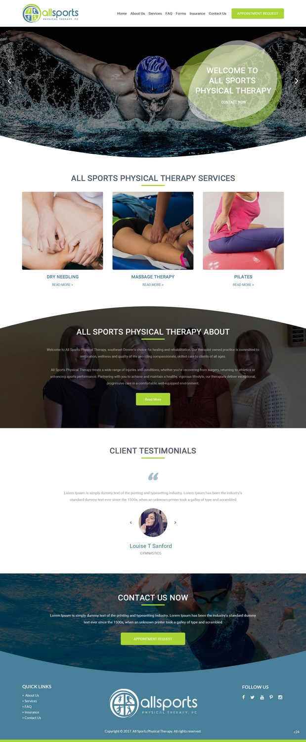 Wordpress Design by pb for All Sports Physical Therapy | Design #14032257
