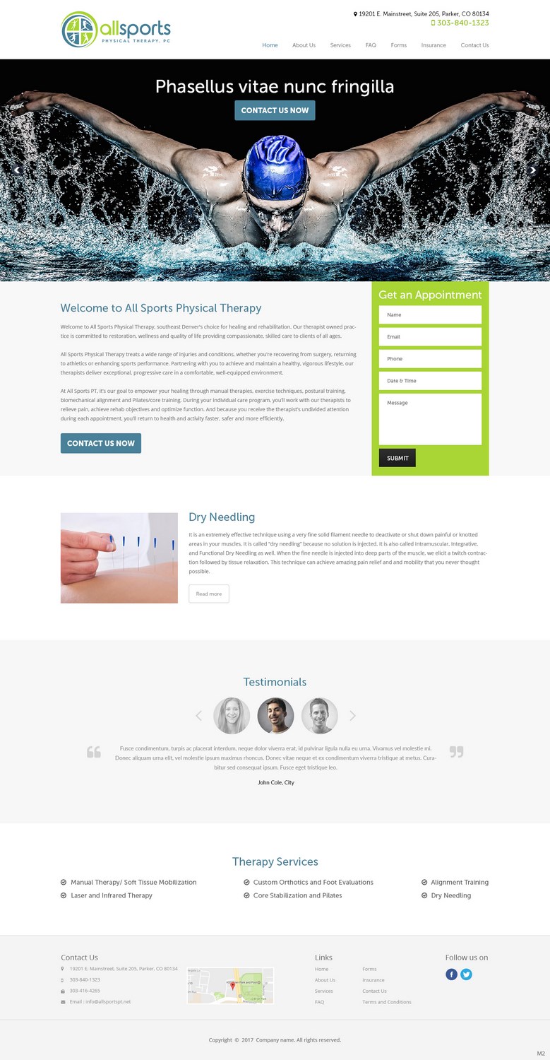 Wordpress Design by pb for All Sports Physical Therapy | Design #14071953