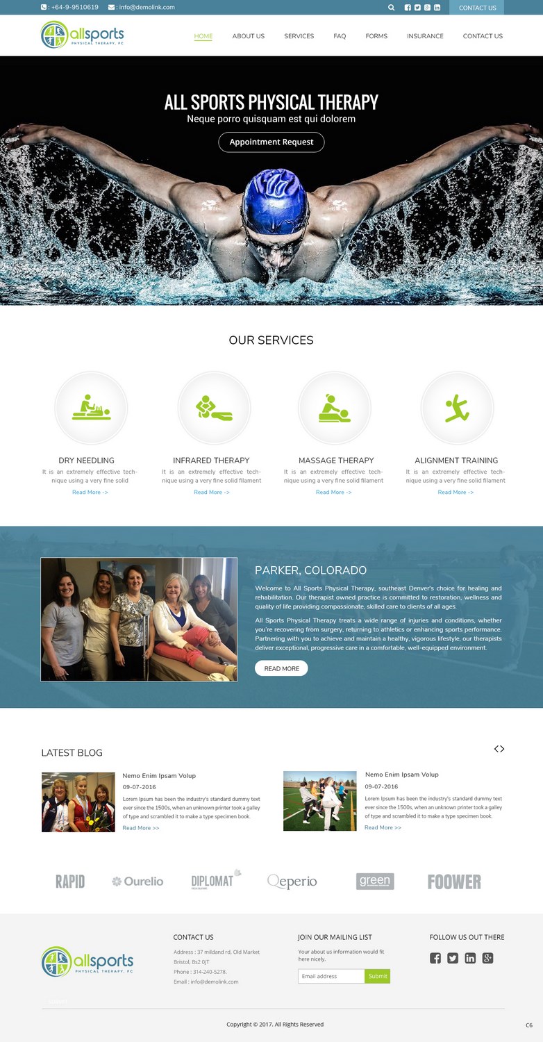 WordPress-Design von pb für All Sports Physical Therapy | Design #14071955