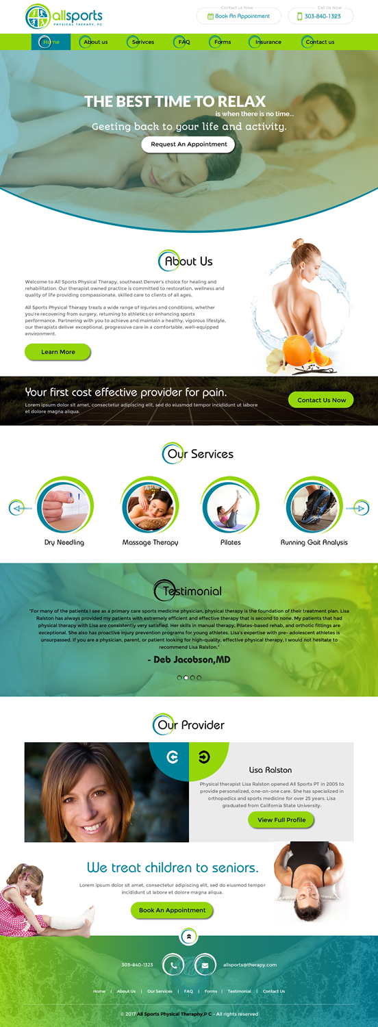 Wordpress Design by rightway for All Sports Physical Therapy | Design #14006550