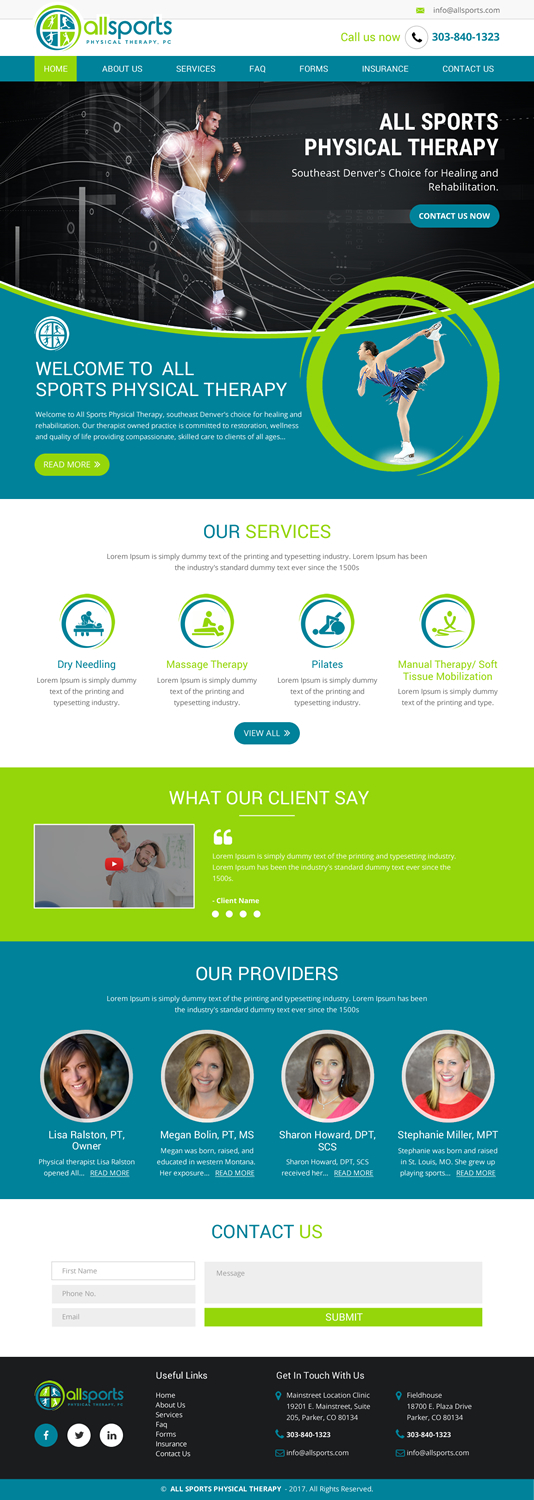 Wordpress Design by rightway for All Sports Physical Therapy | Design #14006574