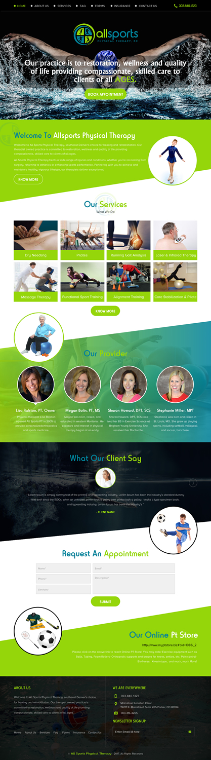 WordPress-Design von rightway für All Sports Physical Therapy | Design #14006578