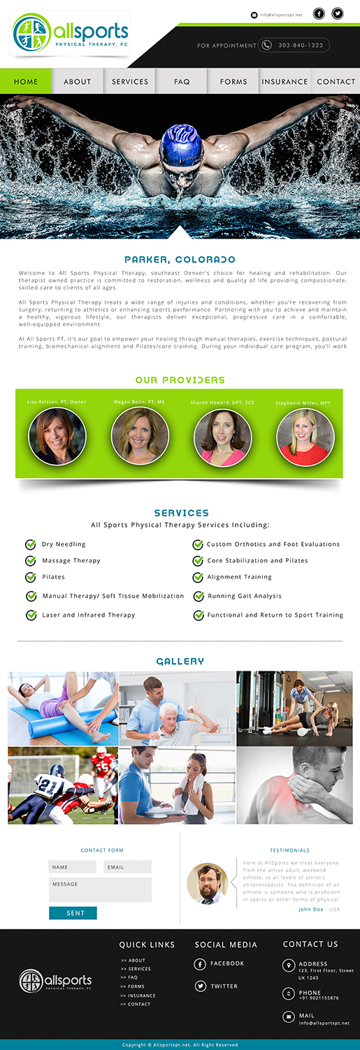 Diseño Wordpress por Waquar Ahmad para All Sports Physical Therapy | Diseño #14045632