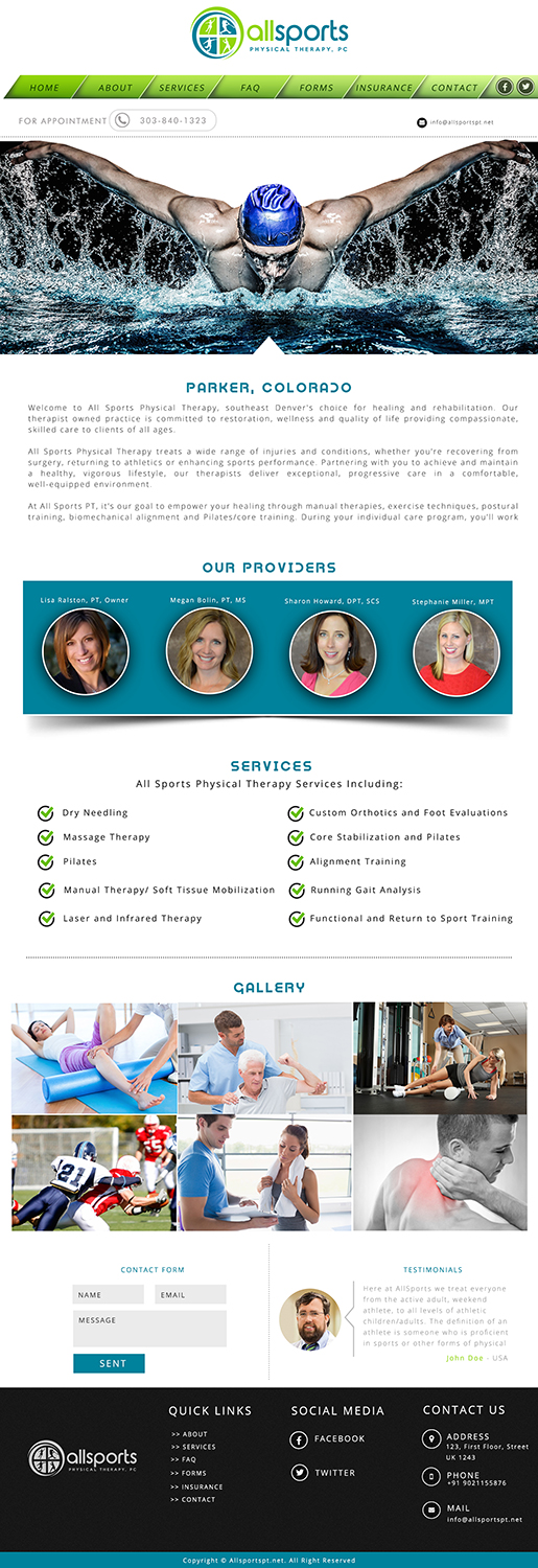 Wordpress Design by Waquar Ahmad for All Sports Physical Therapy | Design #14058664