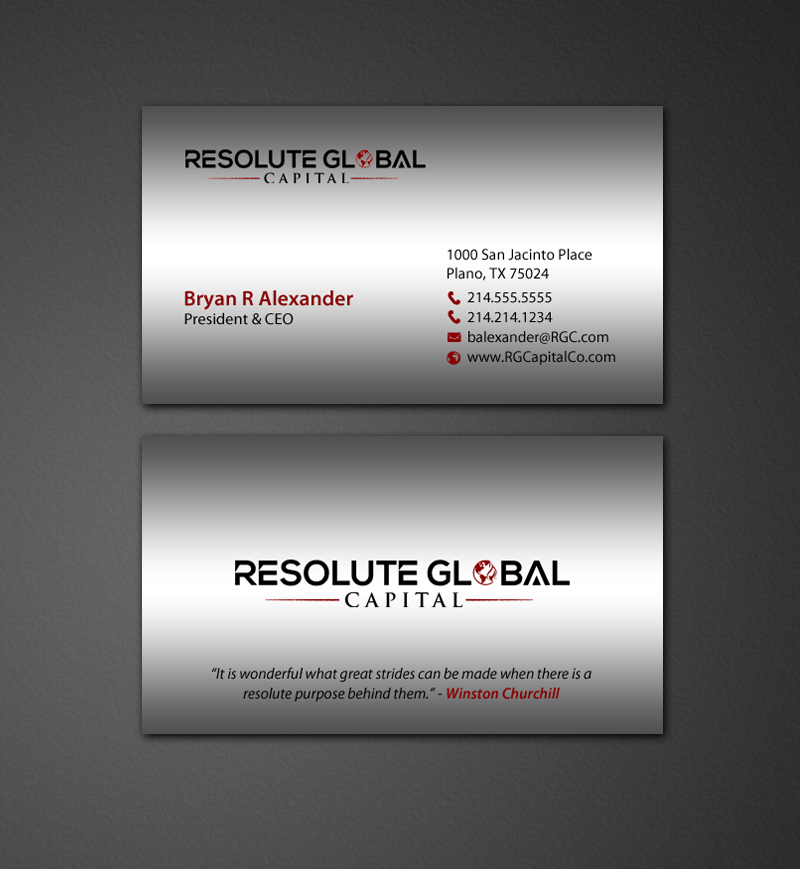 Diseño de Tarjeta de Presentación por chandrayaan.creative para resolute global capital | Diseño #14013820