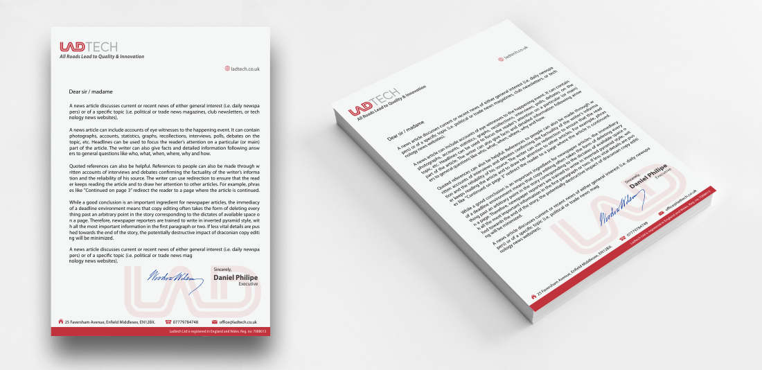 Letterhead Design by  Fox for Ladtech Ltd | Design #2573722