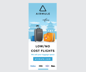 Airmule Banner for travelers to fly for less as air couriers  | Poster Design by Madin
