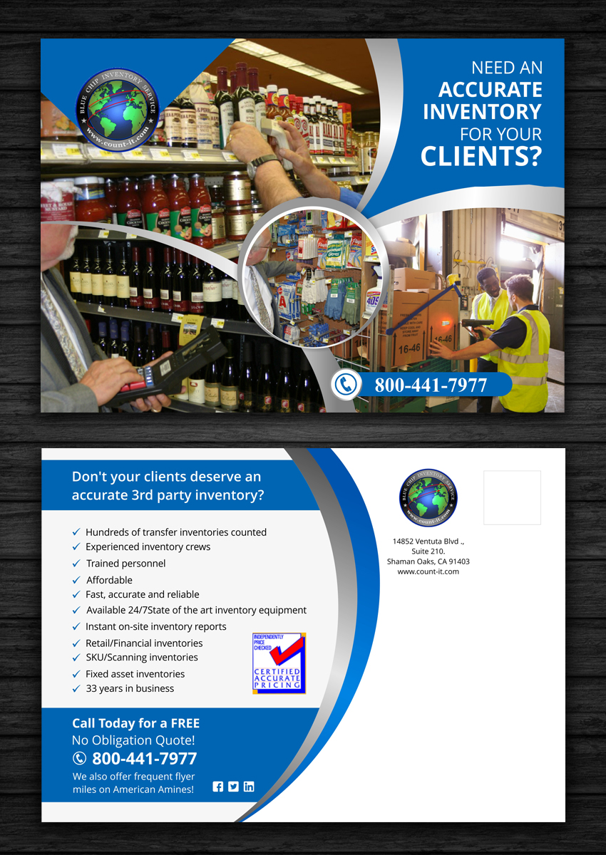 Diseño de Postal por ecorokerz para Blue Chip Inventory Service International | Diseño #14151552