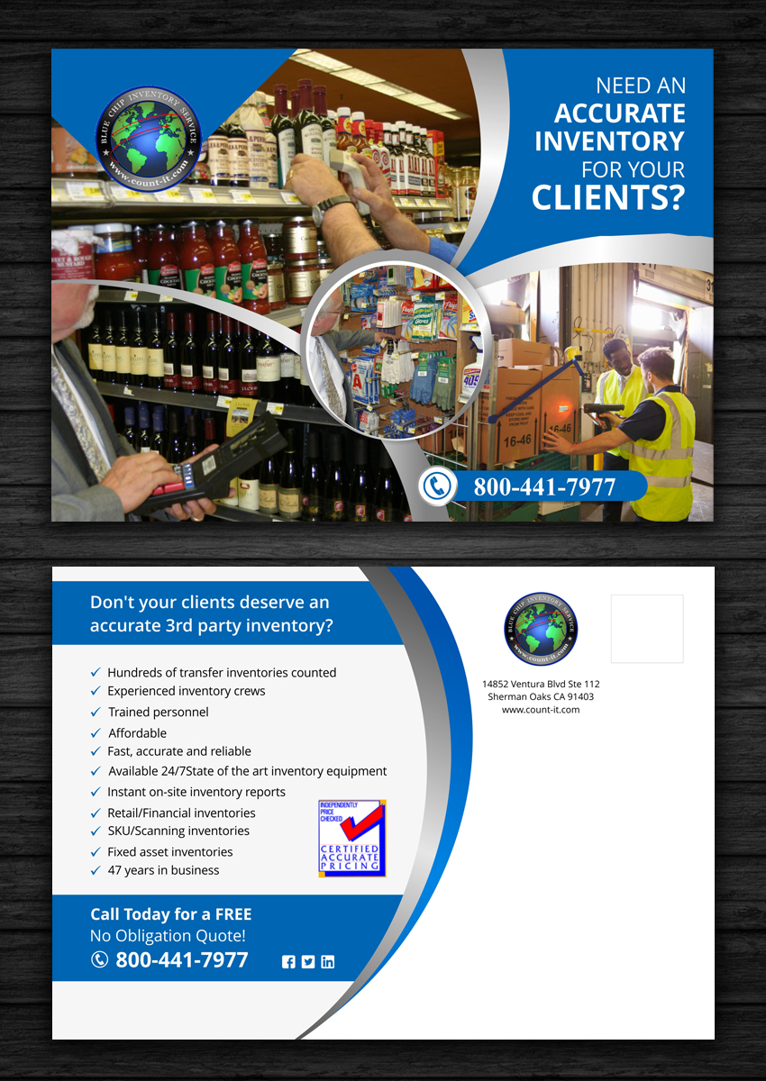 Postcard Design by ecorokerz for Blue Chip Inventory Service International | Design #14181487