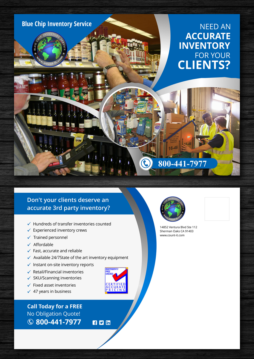Design de Carte Postale par ecorokerz pour Blue Chip Inventory Service International | Design #14181880