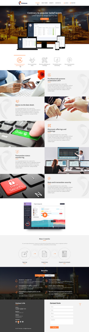 A layout of a webpage for oil trade platform  | Diseño Web por Ved Web Services