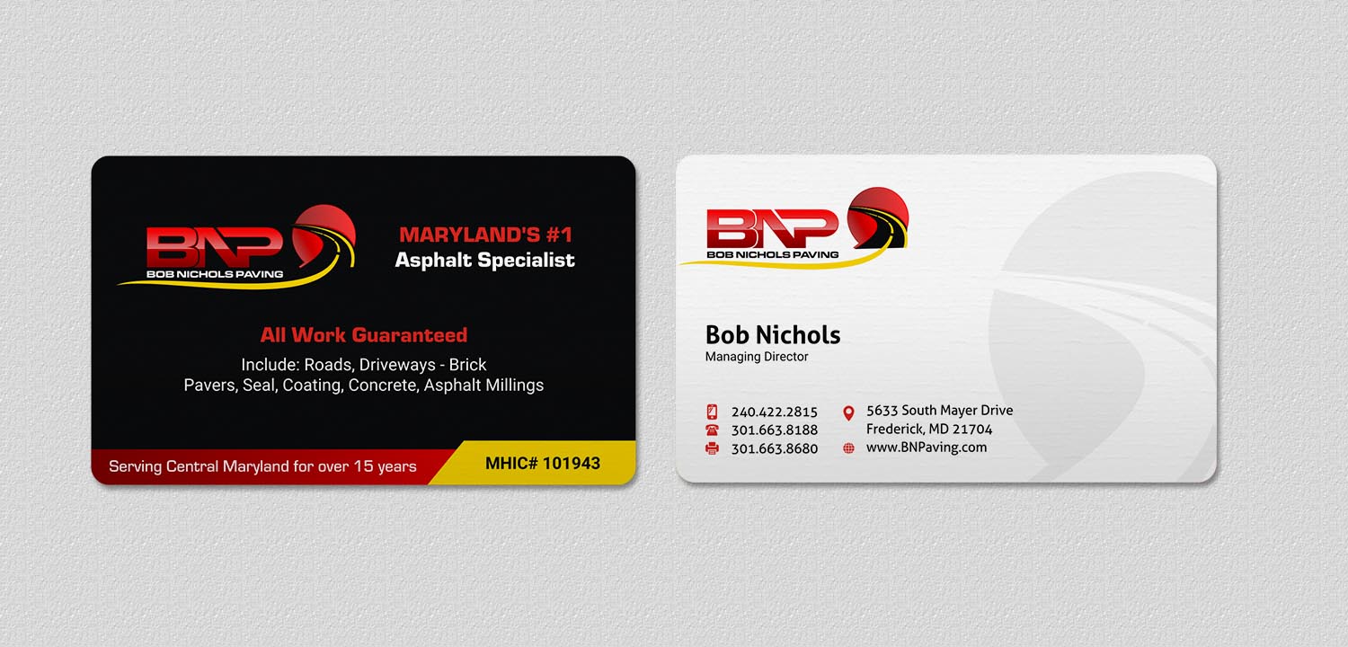 Business Card Design by INDIAN_Ashok for Bob Nichols Paving  | Design #14173241
