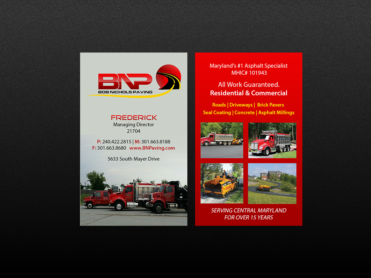 Diseño de Tarjeta de Presentación por Creations Box 2015 para Bob Nichols Paving  | Diseño #14170594