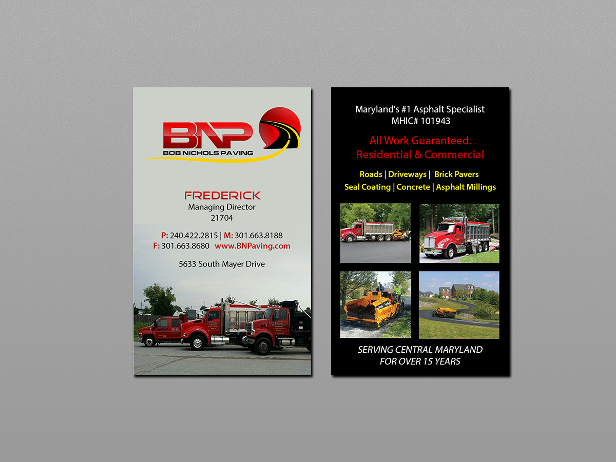 Diseño de Tarjeta de Presentación por Creations Box 2015 para Bob Nichols Paving  | Diseño #14170595