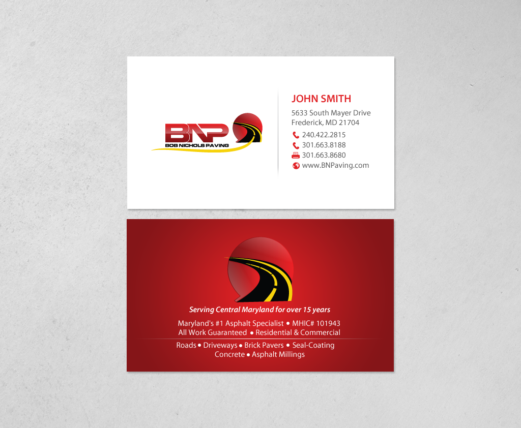 Business Card Design by chandrayaan.creative for Bob Nichols Paving  | Design #14157189