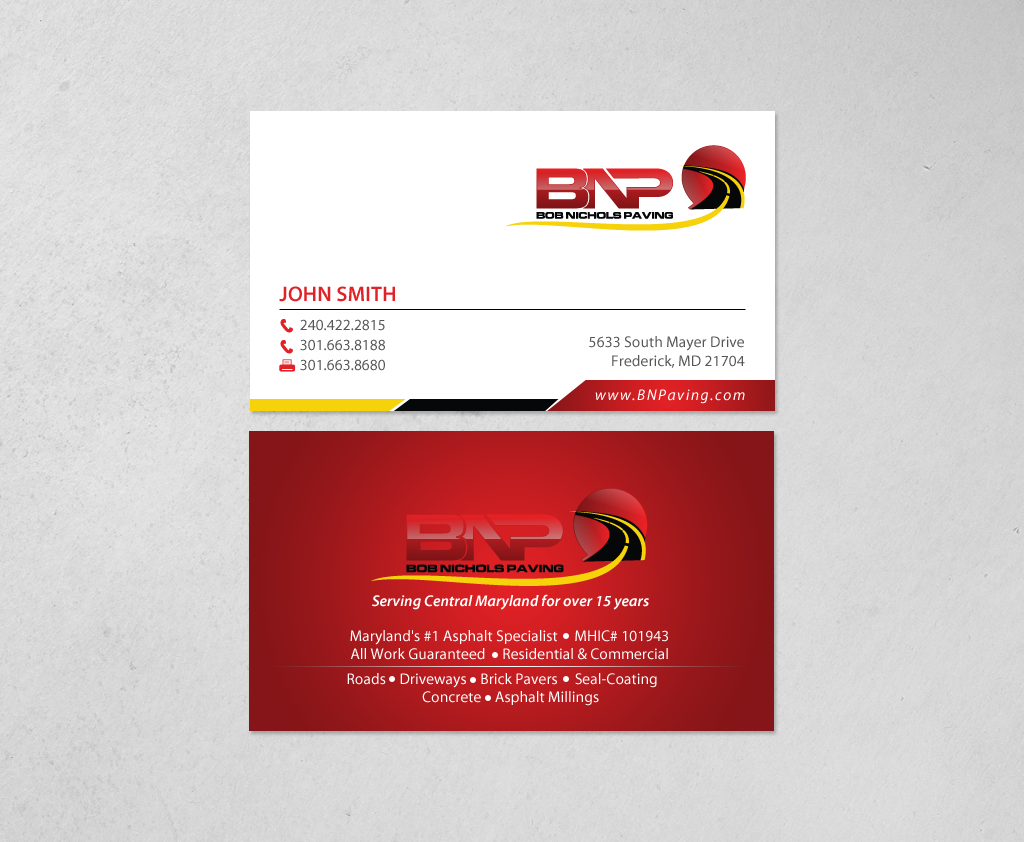 Business Card Design by chandrayaan.creative for Bob Nichols Paving  | Design #14157213
