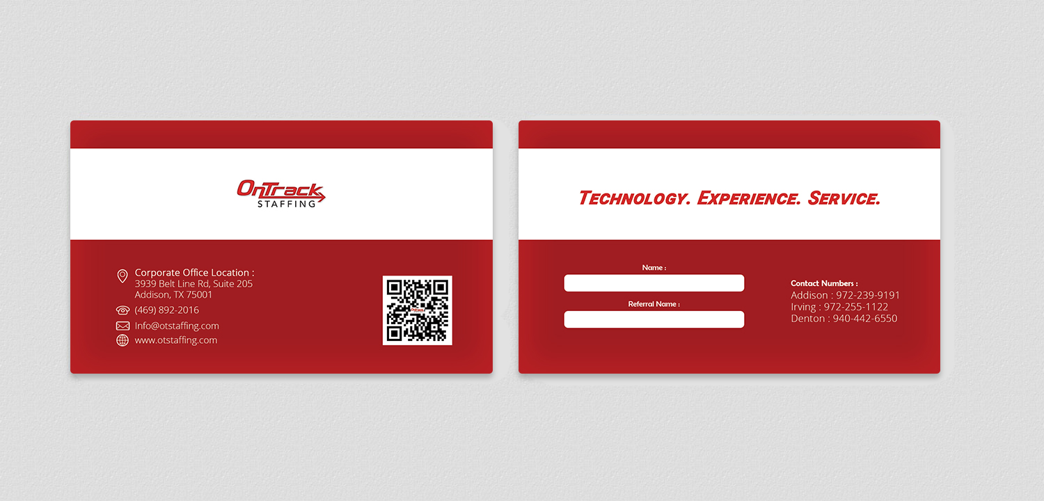 Design de Carte de Visite par NK Graphics pour OnTrack Staffing | Design #14165486