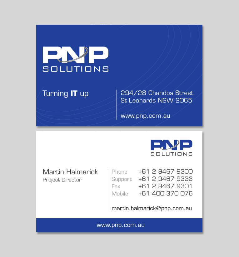 Visitenkarten-Design von Interactive Jam für PnP Solutions Pty Ltd | Design #553933