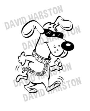 Cool Dog walking around upright like human for a pet product box design. | Graphic Design by David Harston