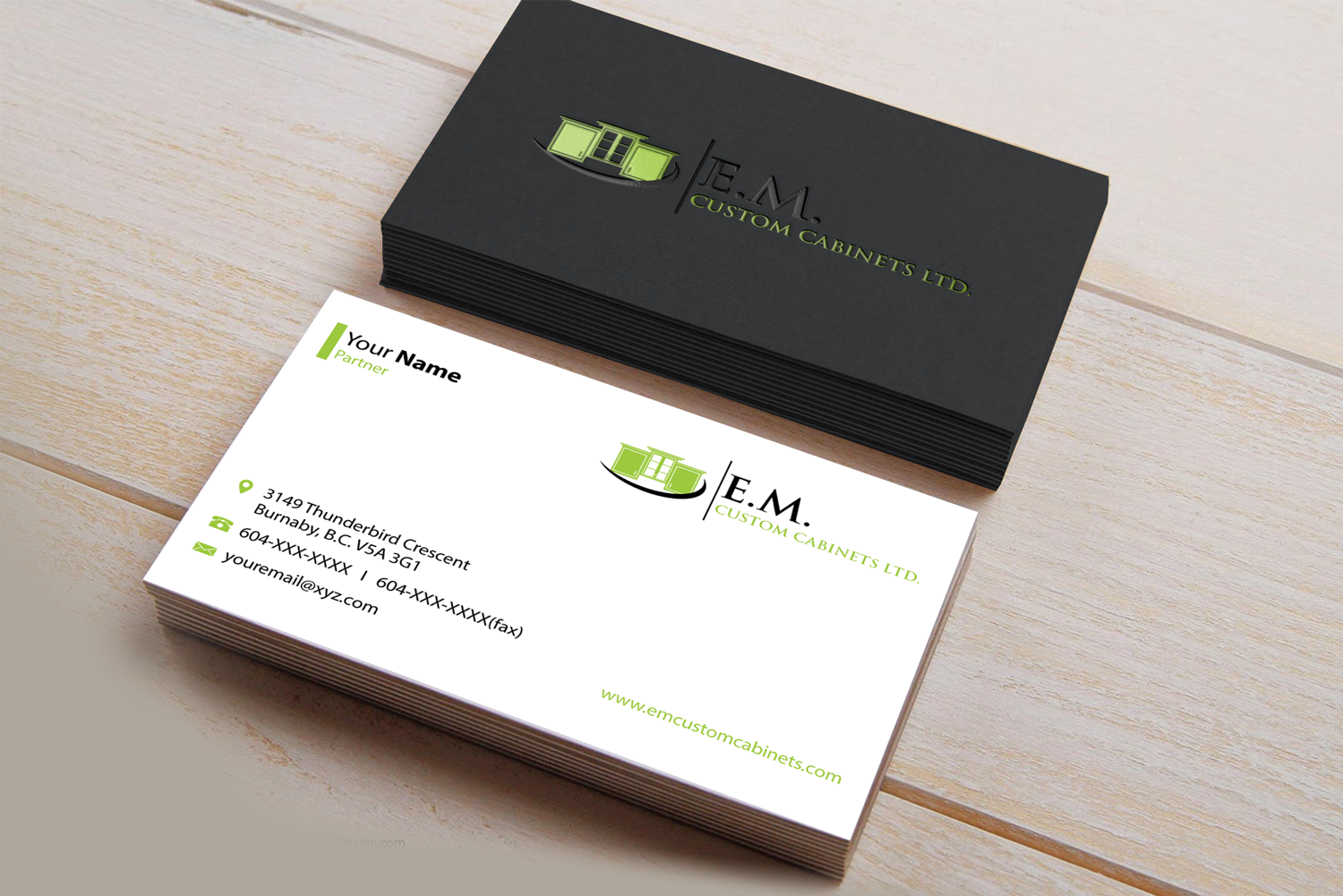 Diseño de Tarjeta de Presentación por Riz' para E.M. Custom Cabinets Ltd. | Diseño #14352247