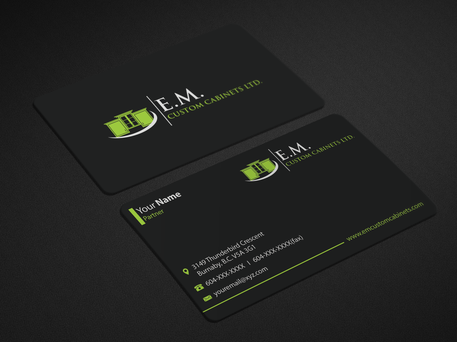 Business Card Design by Riz' for E.M. Custom Cabinets Ltd. | Design #14376607