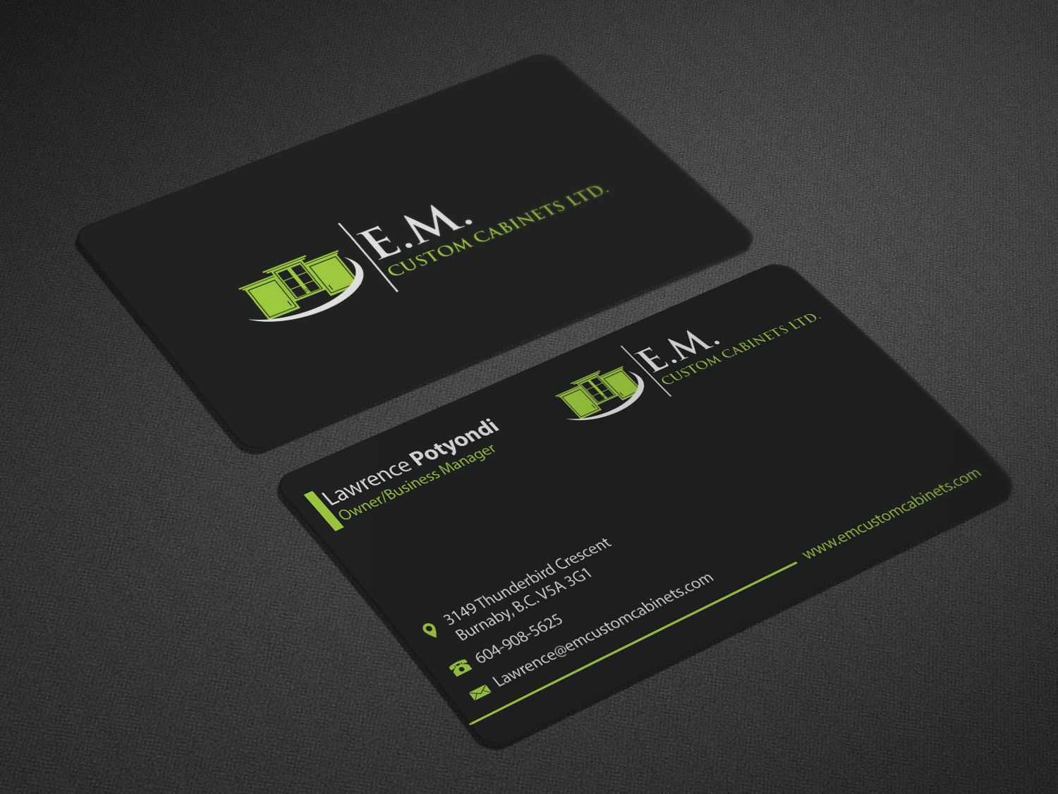 Business Card Design by Riz' for E.M. Custom Cabinets Ltd. | Design #14499210