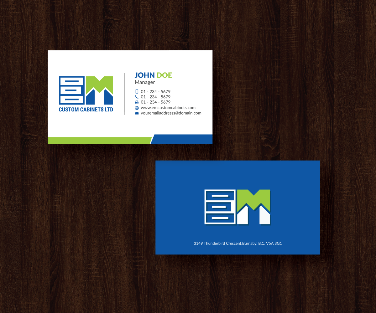 Business Card Design by JK18 for E.M. Custom Cabinets Ltd. | Design #14298408