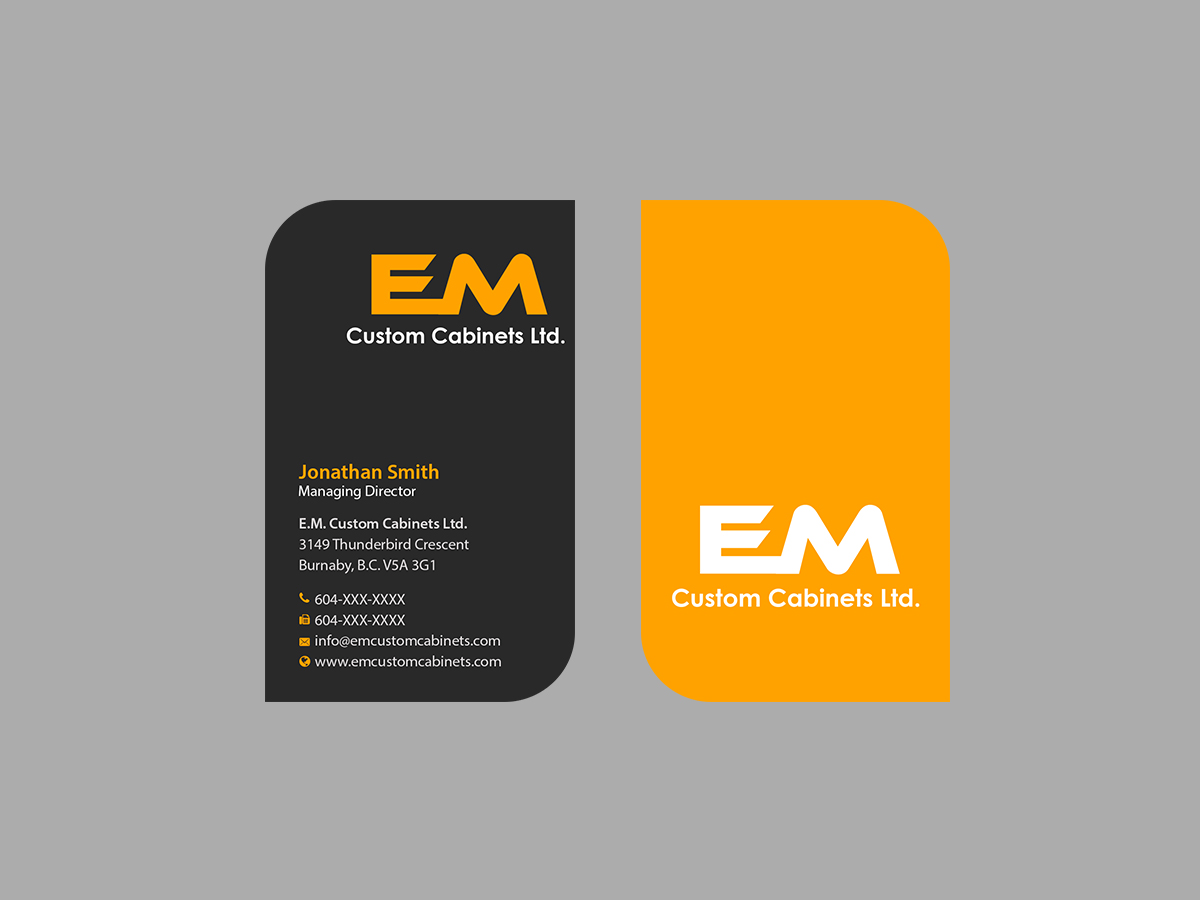 Design de Carte de Visite par Creations Box 2015 pour E.M. Custom Cabinets Ltd. | Design #14235132