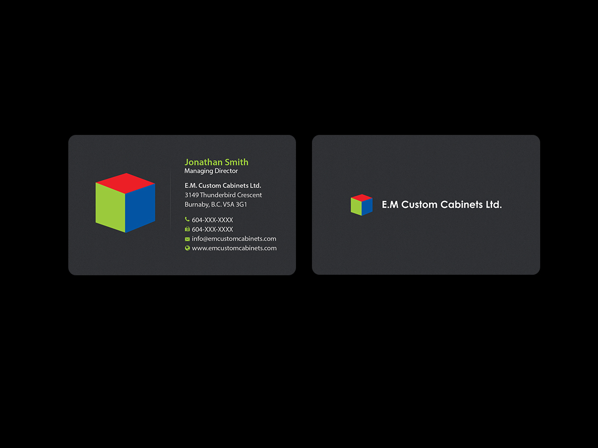 Business Card Design by Creations Box 2015 for E.M. Custom Cabinets Ltd. | Design #14235144