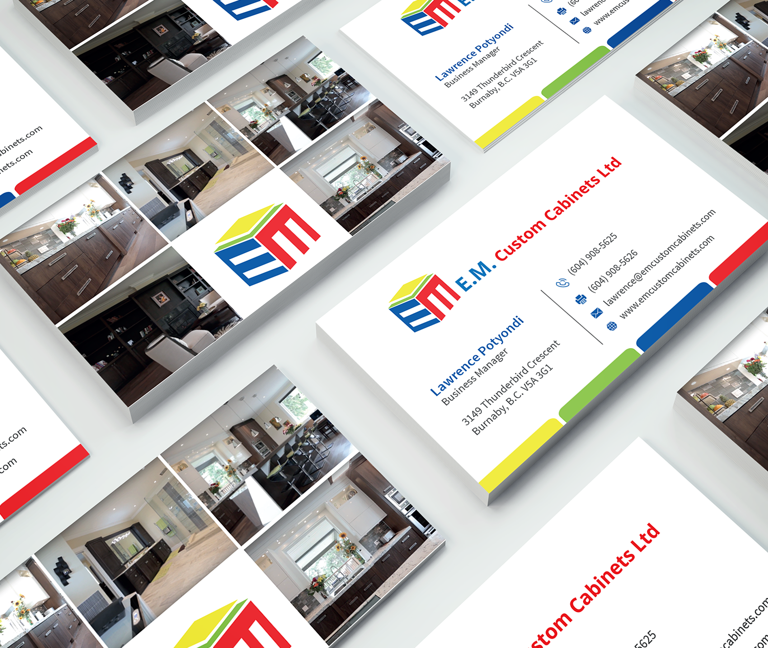 Business Card Design by Shabnum Khan for E.M. Custom Cabinets Ltd. | Design #14355615
