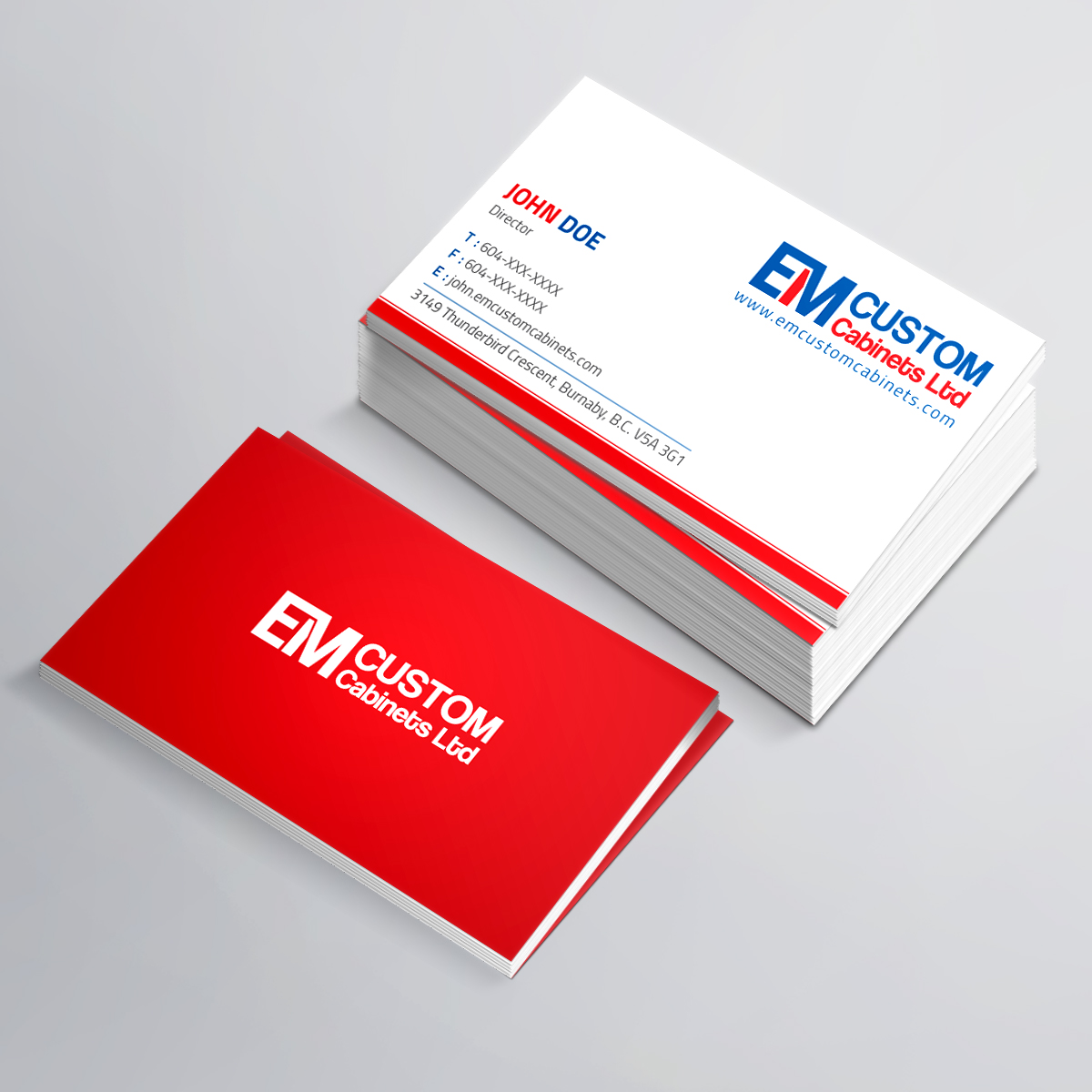 Design de Carte de Visite par e-graphics pour E.M. Custom Cabinets Ltd. | Design #14237026