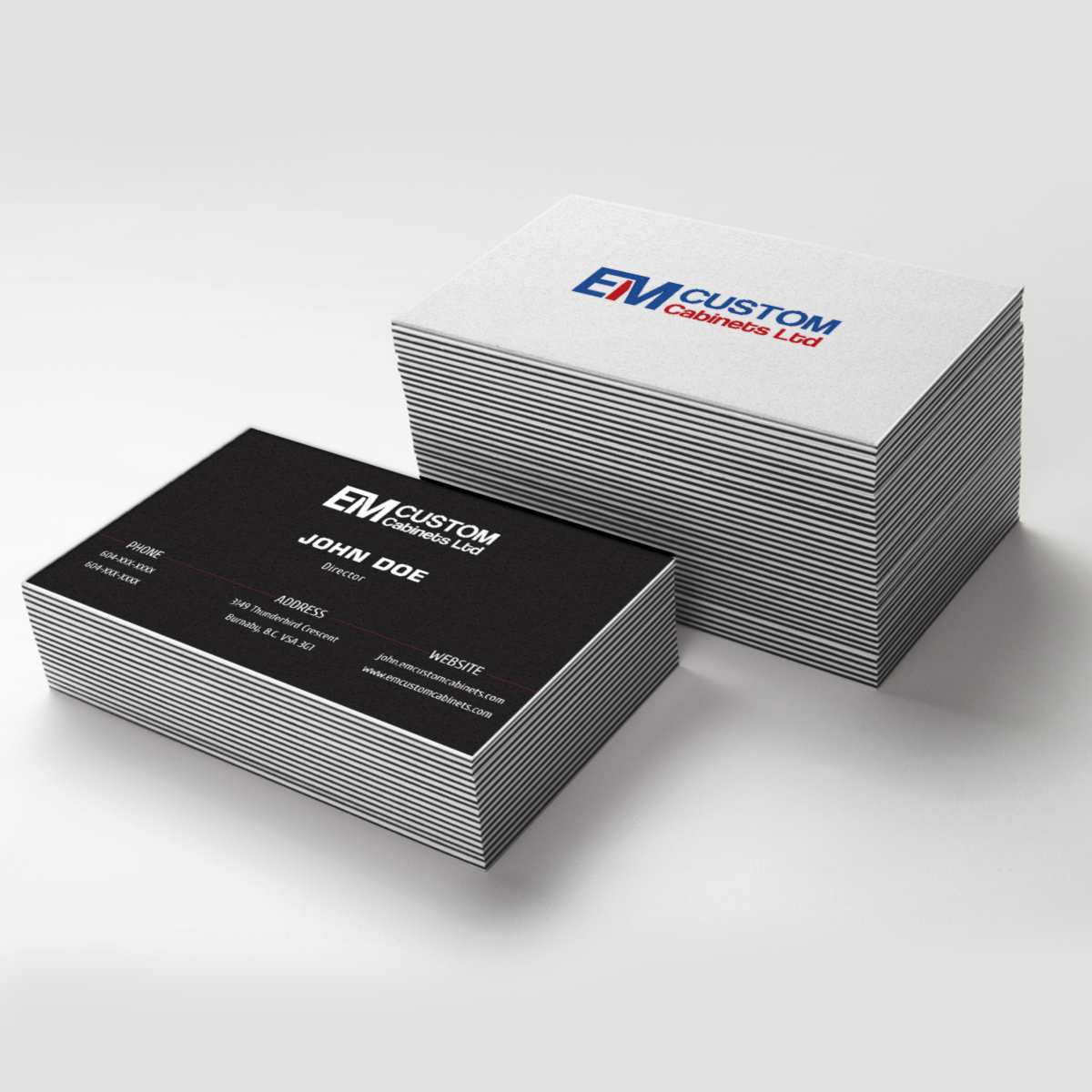 Visitenkarten-Design von e-graphics für E.M. Custom Cabinets Ltd. | Design #14237028