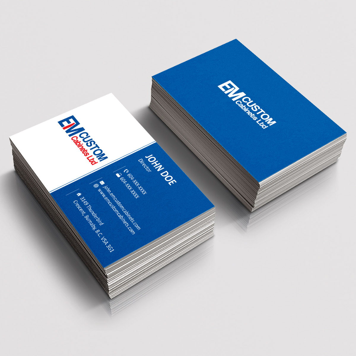 Visitenkarten-Design von e-graphics für E.M. Custom Cabinets Ltd. | Design #14253957