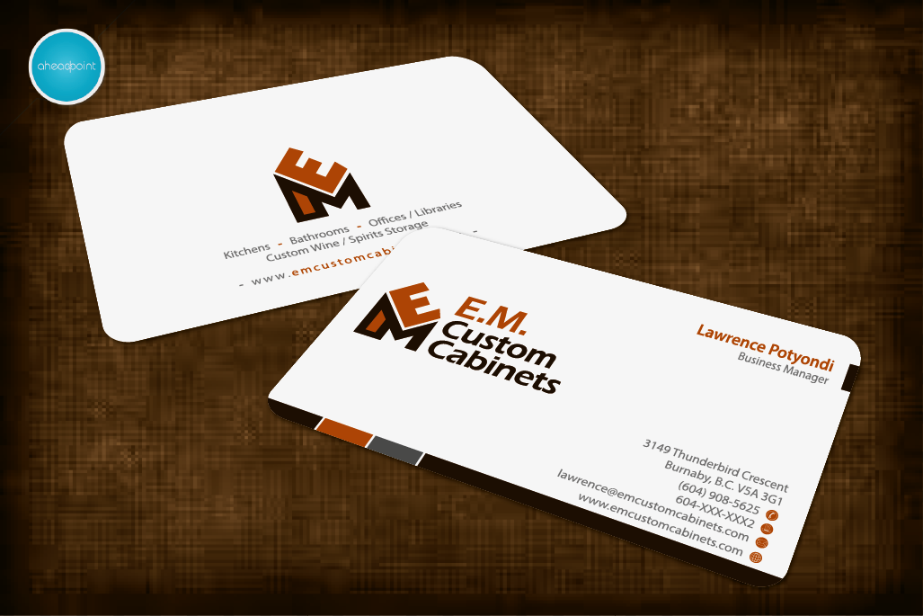 Business Card Design by aheadpoint for E.M. Custom Cabinets Ltd. | Design #14326614