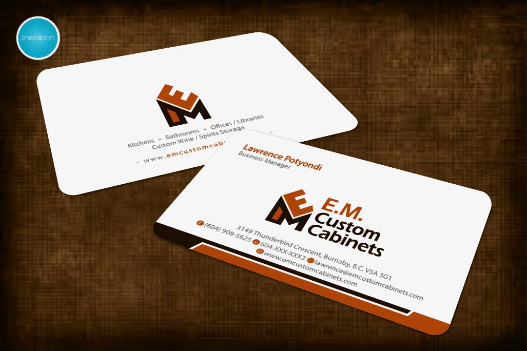 Business Card Design by aheadpoint for E.M. Custom Cabinets Ltd. | Design #14326712
