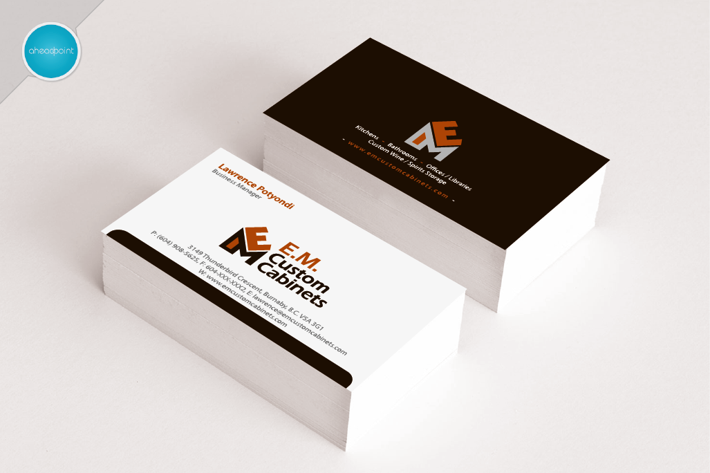 Visitenkarten-Design von aheadpoint für E.M. Custom Cabinets Ltd. | Design #14326716