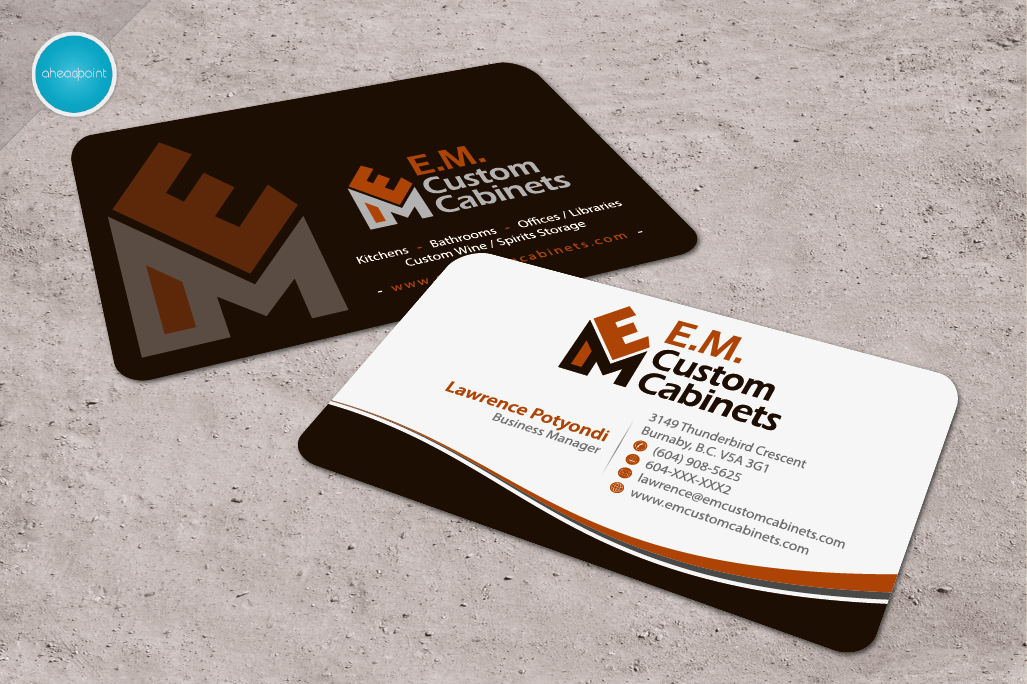 Business Card Design by aheadpoint for E.M. Custom Cabinets Ltd. | Design #14326718