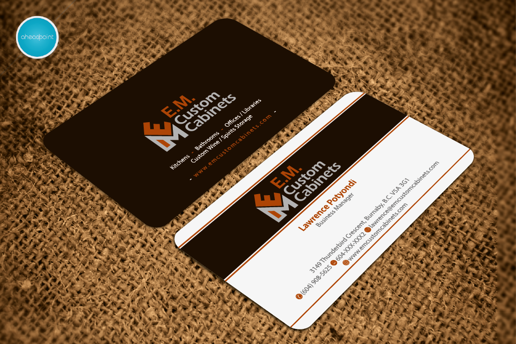 Visitenkarten-Design von aheadpoint für E.M. Custom Cabinets Ltd. | Design #14326726
