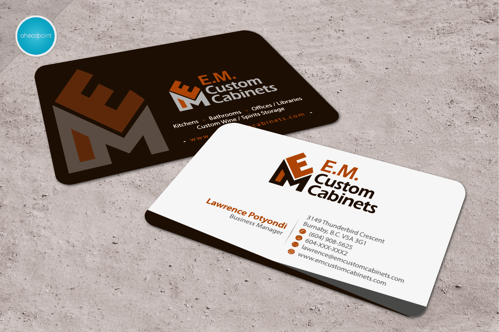 Visitenkarten-Design von aheadpoint für E.M. Custom Cabinets Ltd. | Design #14326737