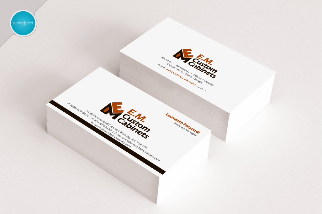 Visitenkarten-Design von aheadpoint für E.M. Custom Cabinets Ltd. | Design #14326746