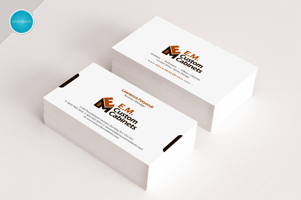 Visitenkarten-Design von aheadpoint für E.M. Custom Cabinets Ltd. | Design #14326752